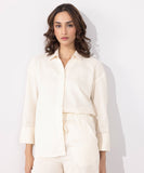 Linen Blend Shirt With Gazette Detail WTOPS25V3027 Sapphire Brand Original Fabrics